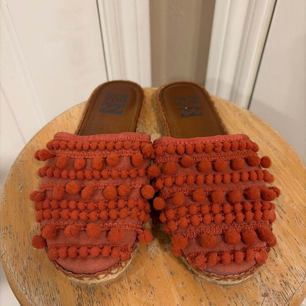 Billabong Pommy Orange Pom Pom Espadrille Slide Sandals